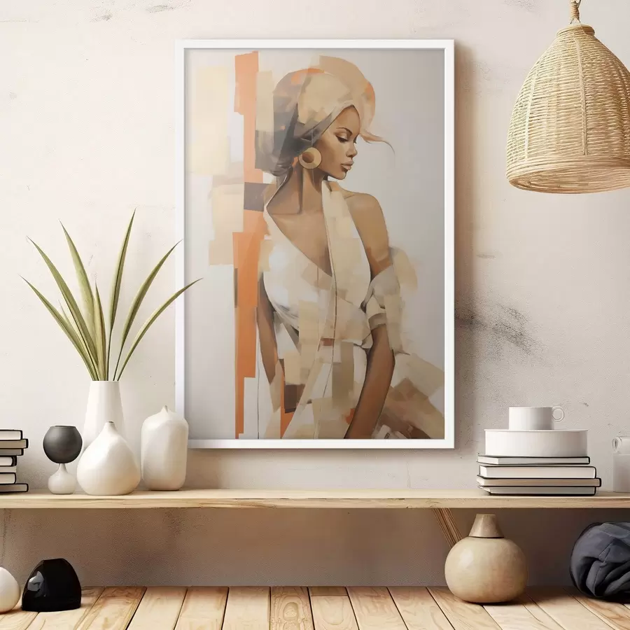 Fototapeta Abstrakcyjny portret kobiety z pomarańczowymi i beżowymi kształtami f48735