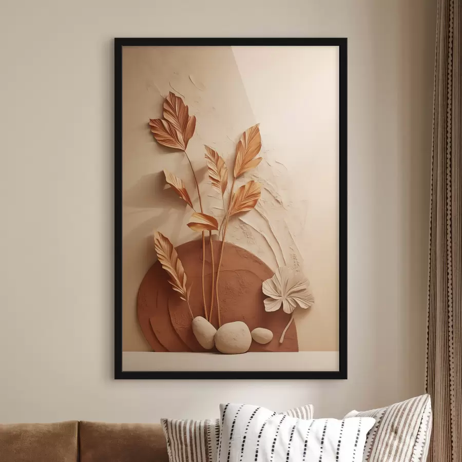 Fototapeta Minimalistyczna kompozycja z suszonymi kwiatami i trawą pampasową na teksturowanym tle f48740