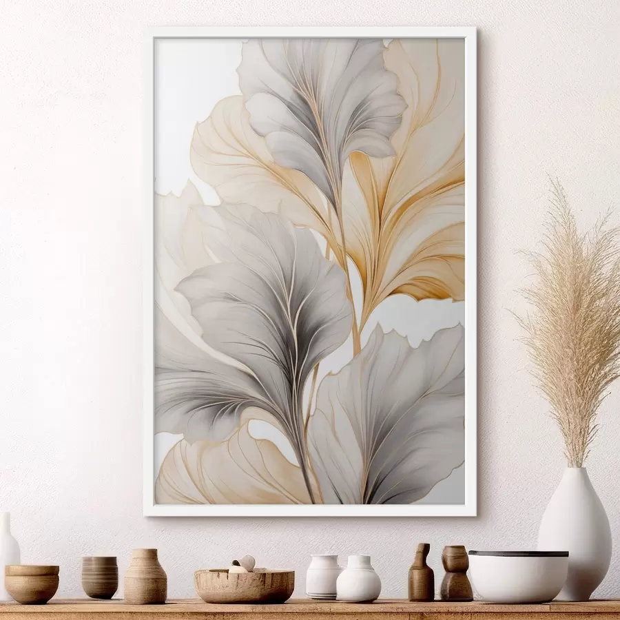 Fototapeta Duże, półprzezroczyste liście w odcieniach szarości i żółci f48745