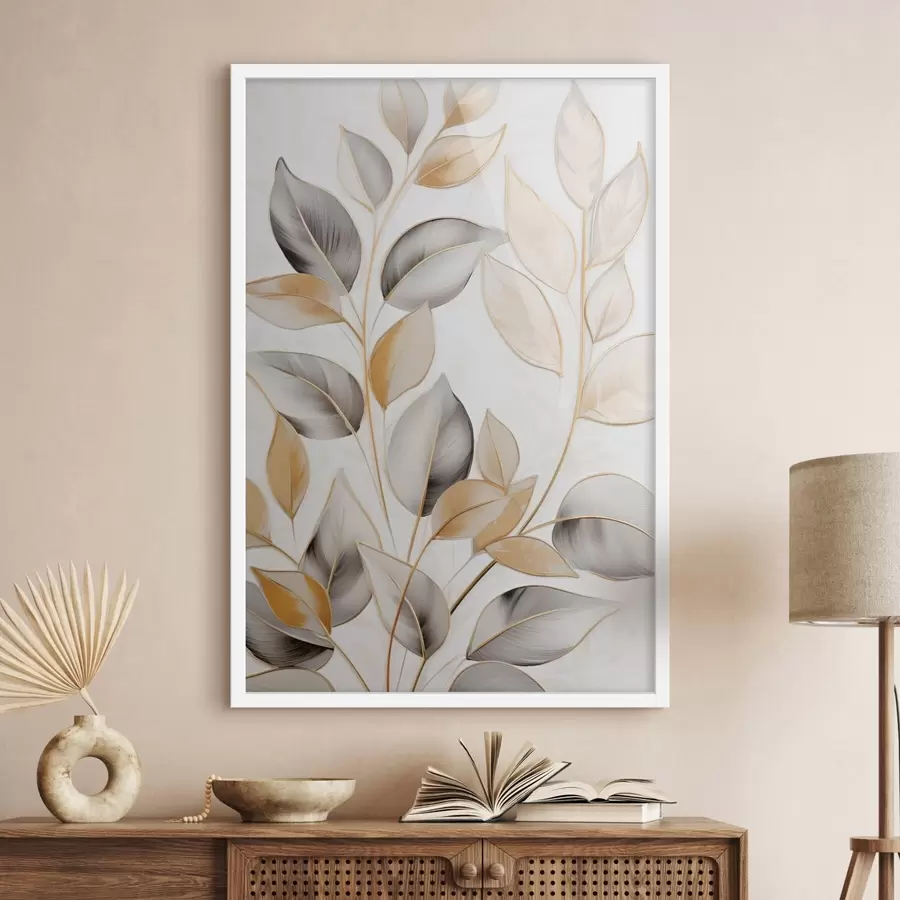 Fototapeta Duże, półprzezroczyste liście w odcieniach szarości i żółci f48746