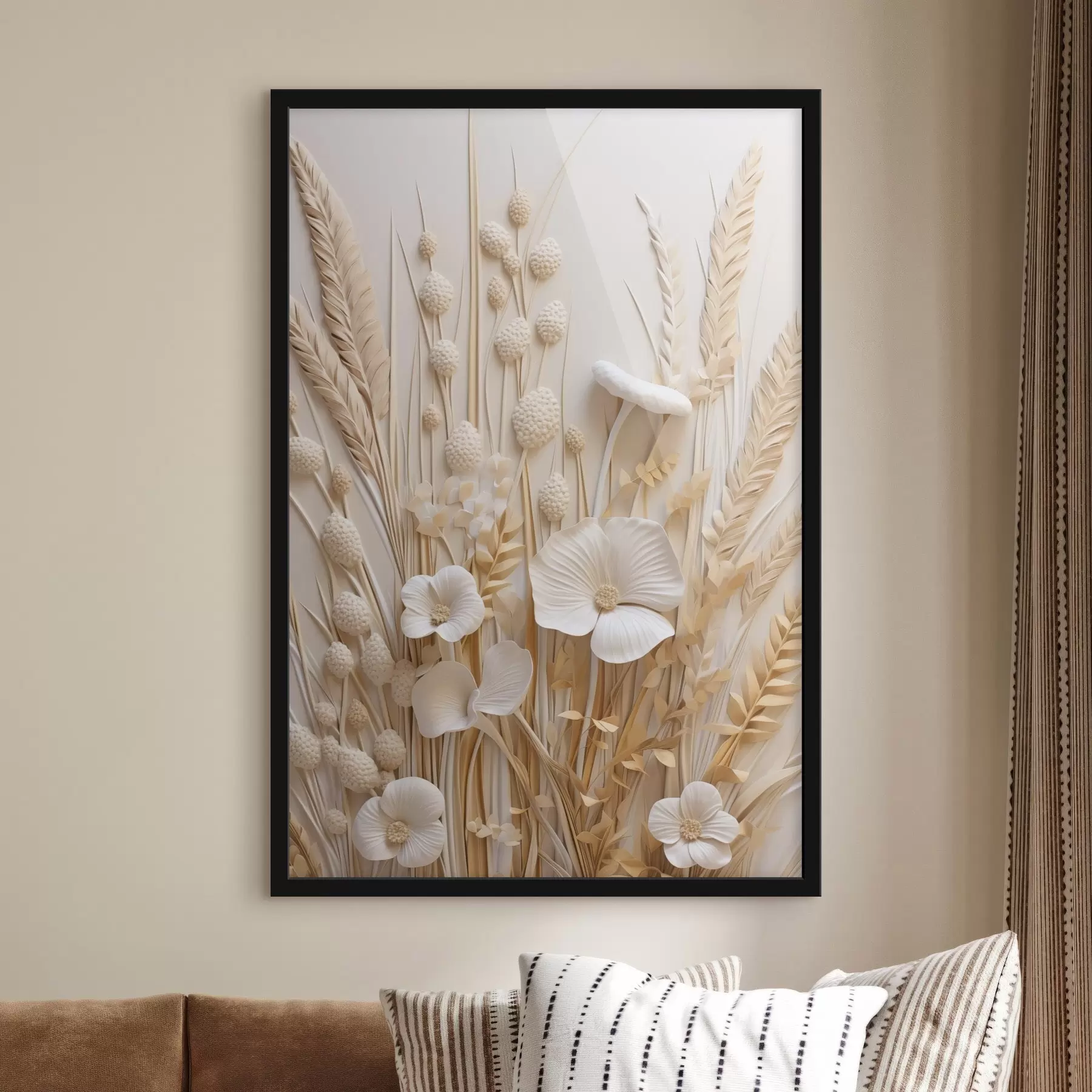 Fototapeta Bukiet kremowych maków z suszonymi łodygami pszenicy f48748