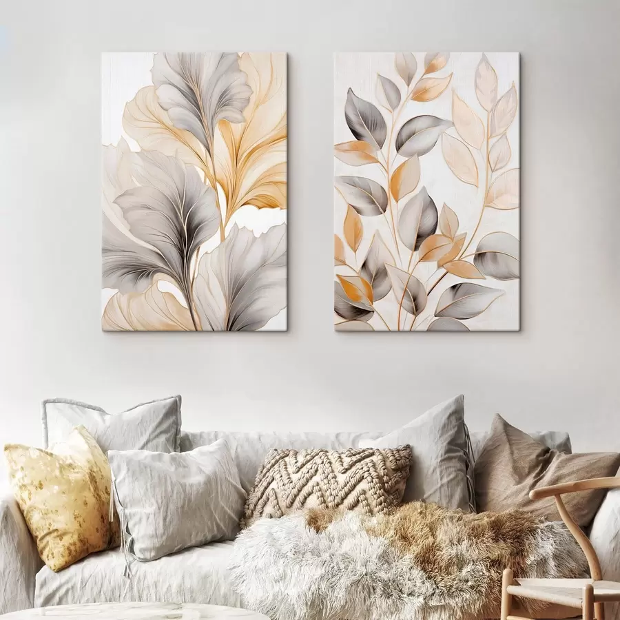 Obraz Duże, półprzezroczyste liście w odcieniach szarości i żółci m30323
