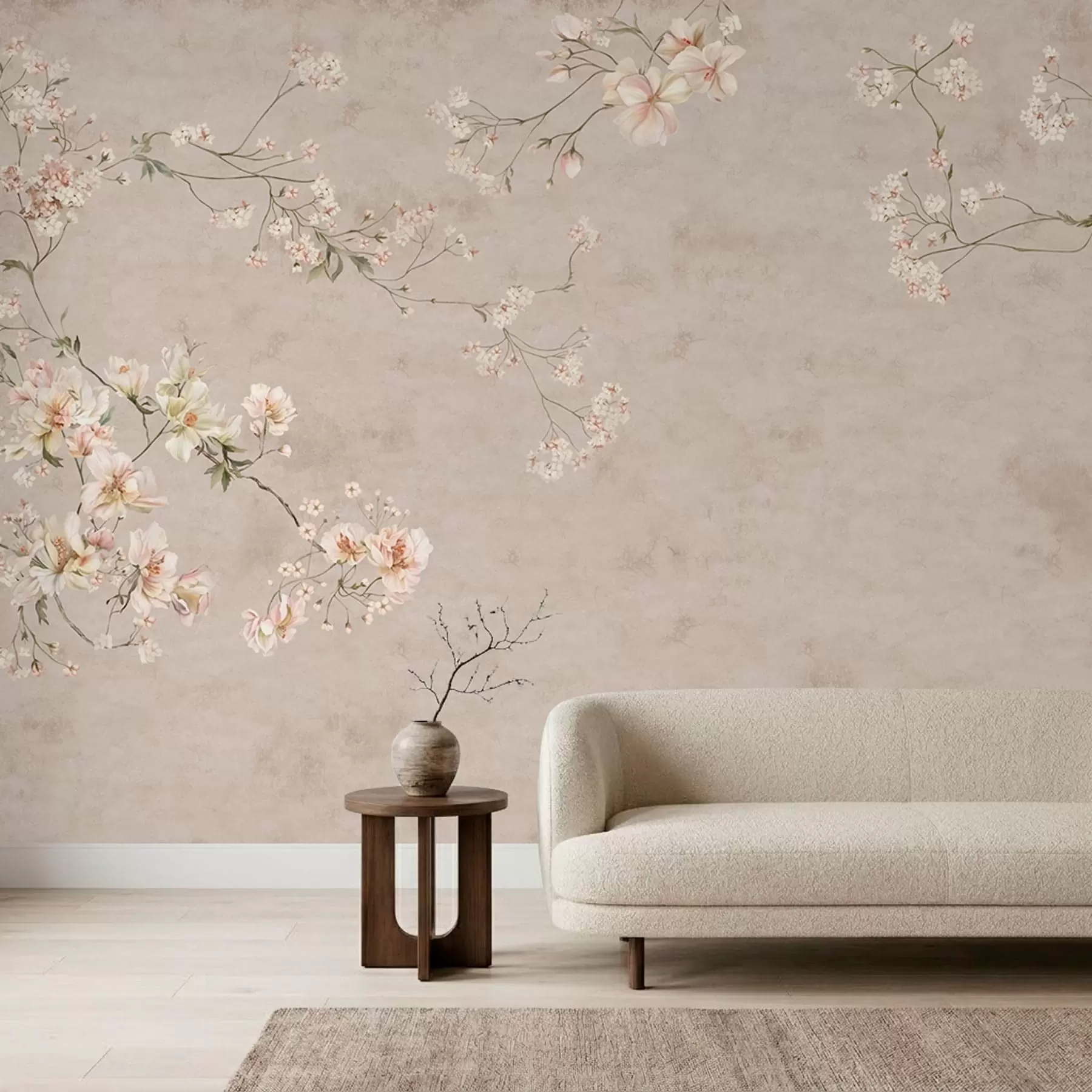 Fototapeta Delikatne kwiatowe gałązki w stylu chinoiserie na jasnym tle w05427