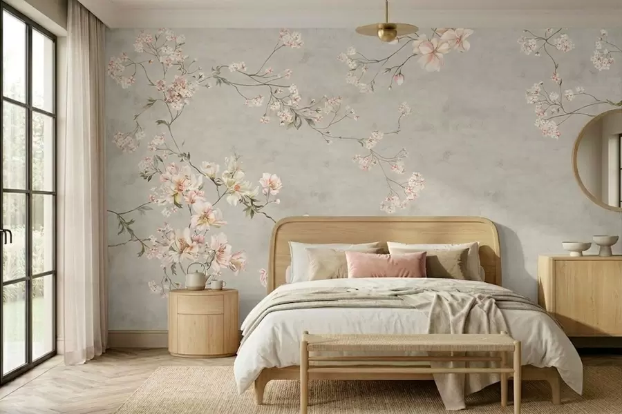 Fototapeta Kwiatowe motywy w stylu chinoiserie na szarym tle w05427v1