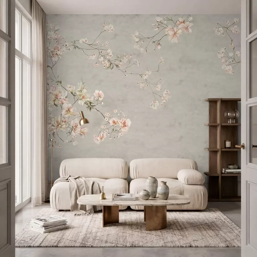 Fototapeta Kwiatowe motywy w stylu chinoiserie na szarym tle w05427v1