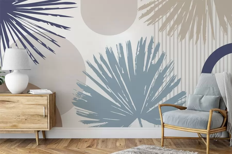 Fototapeta Abstrakcja z motywami roślinnymi i geometrycznymi sylwetkami w05505v1