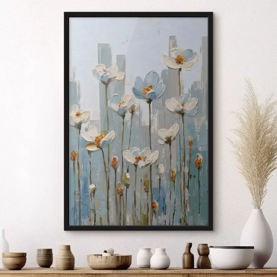 Fototapeta kwiaty na tle miasta, w stylu malarstwa olejnego f48786