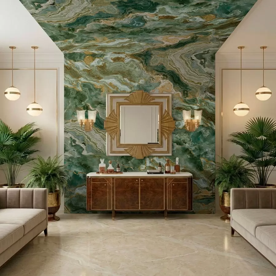 Fototapeta Tekstura zielonego onyksu z płynnymi, warstwowymi żyłkami w05429