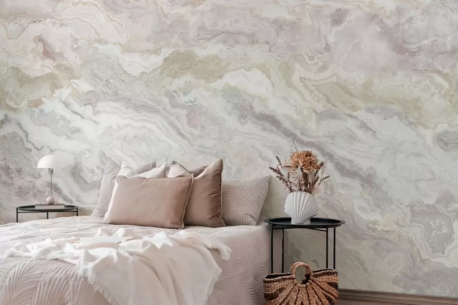 Fototapeta Jasny onyks z płynnymi warstwami w odcieniach beżu i szarości w05430