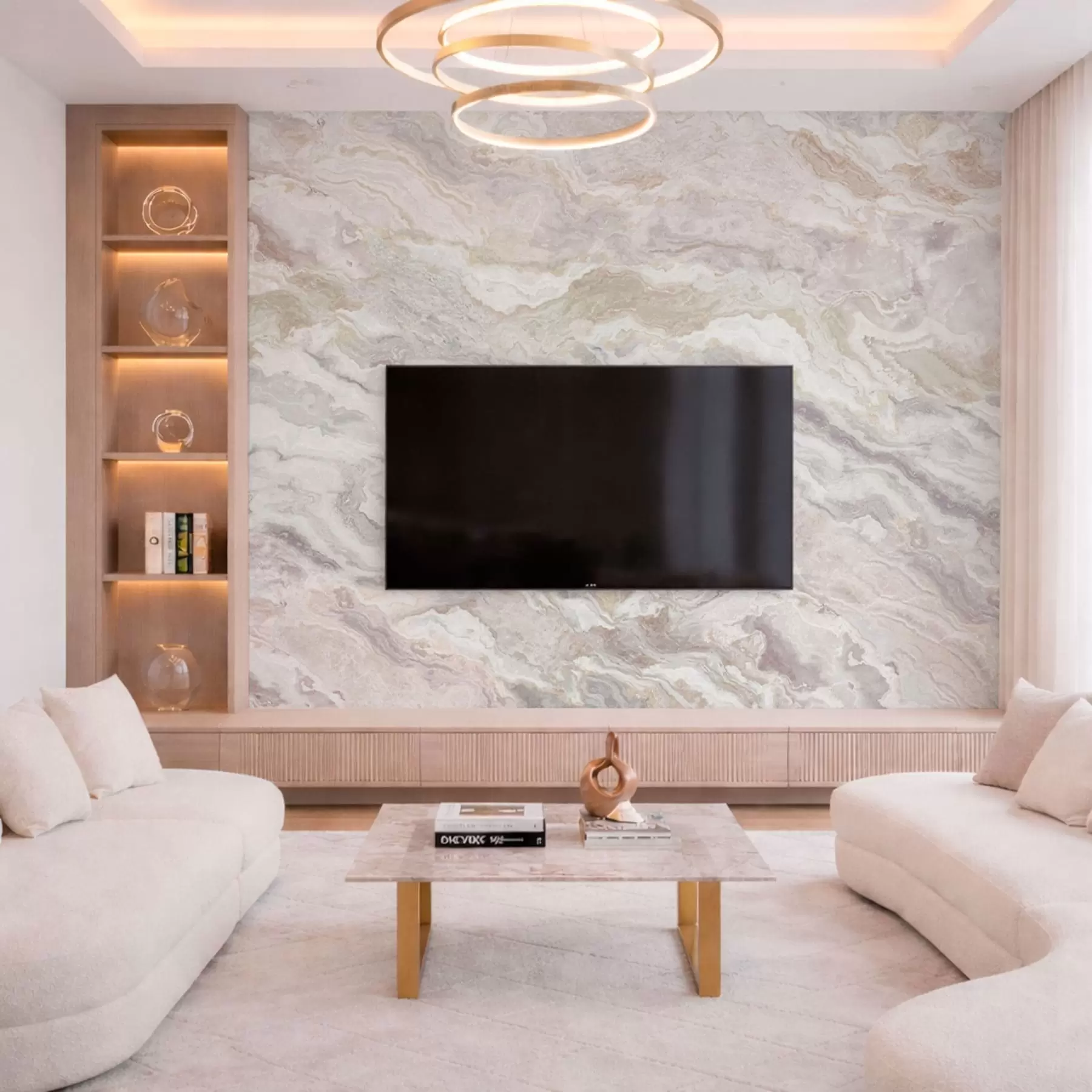 Fototapeta Jasny onyks z płynnymi warstwami w odcieniach beżu i szarości w05430