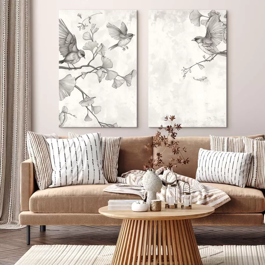 Obraz Ptaki na gałęziach miłorzębu m30380