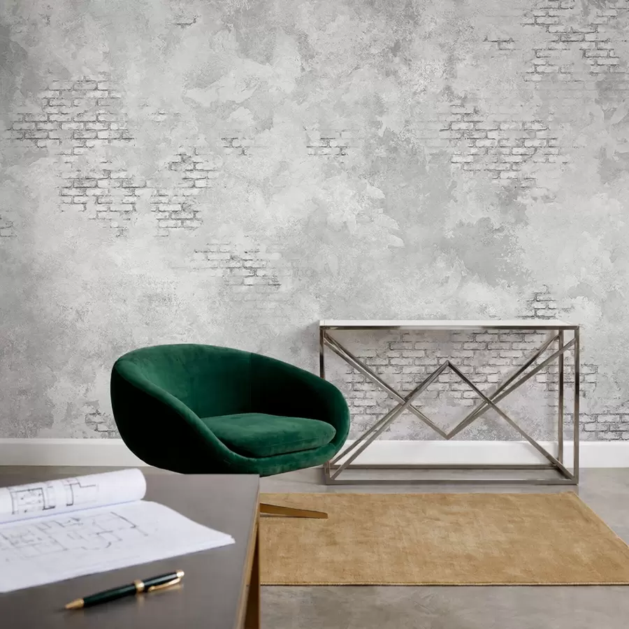 Fototapeta Szary tynk w stylu grunge z fragmentami odsłoniętej cegły w05161v2