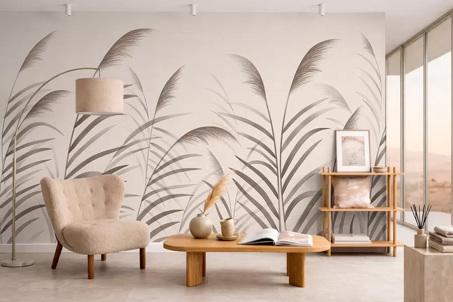 Fototapeta Minimalistyczne sylwetki z trzciny w odcieniach beżu w05432