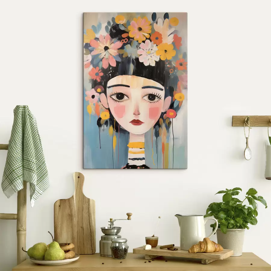 Obraz Portret kobiety z kwiatami we włosach, styl abstrakcyjny s48935