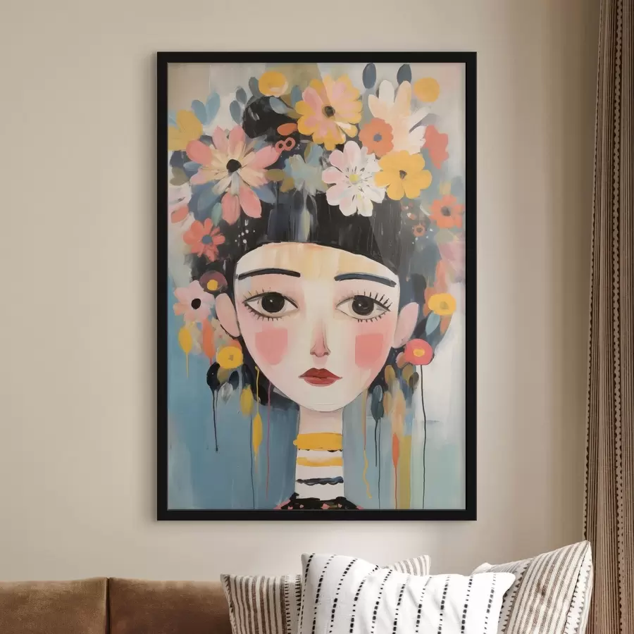 Fototapeta Portret kobiety z kwiatami we włosach, styl abstrakcyjny f48935