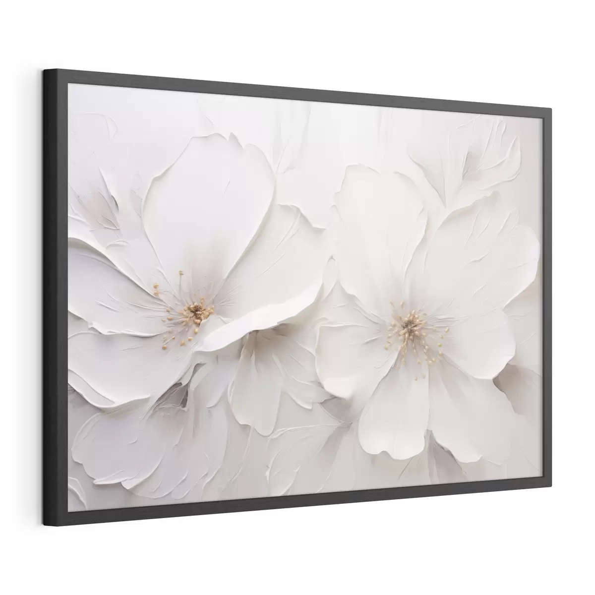Plakat Minimalistyczne, wytłoczone białe kwiaty z delikatnymi cieniami f48796