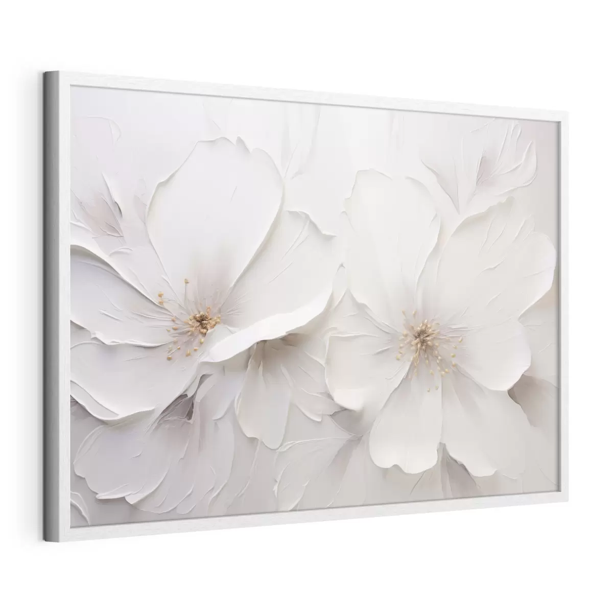 Plakat Minimalistyczne, wytłoczone białe kwiaty z delikatnymi cieniami f48796