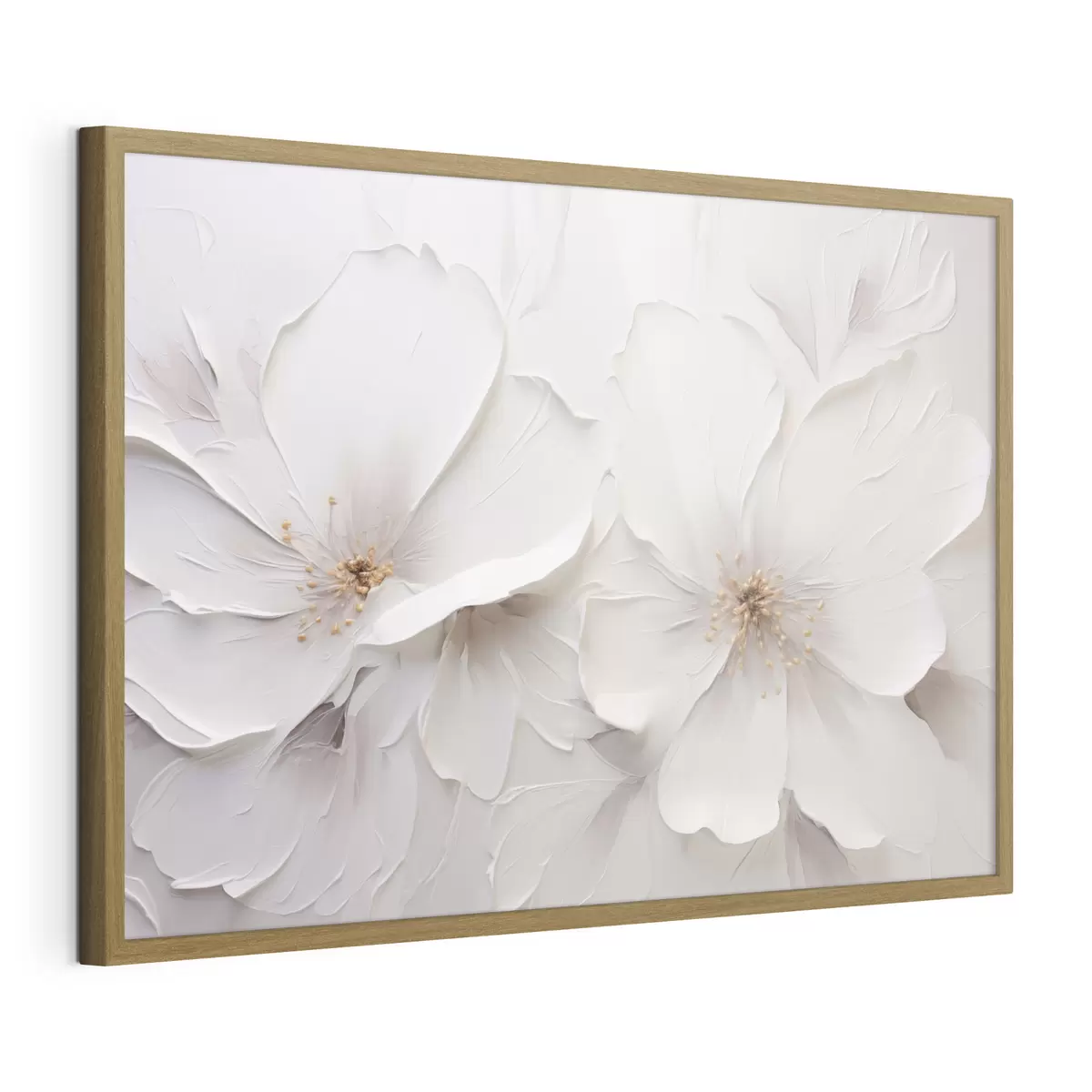 Plakat Minimalistyczne, wytłoczone białe kwiaty z delikatnymi cieniami f48796