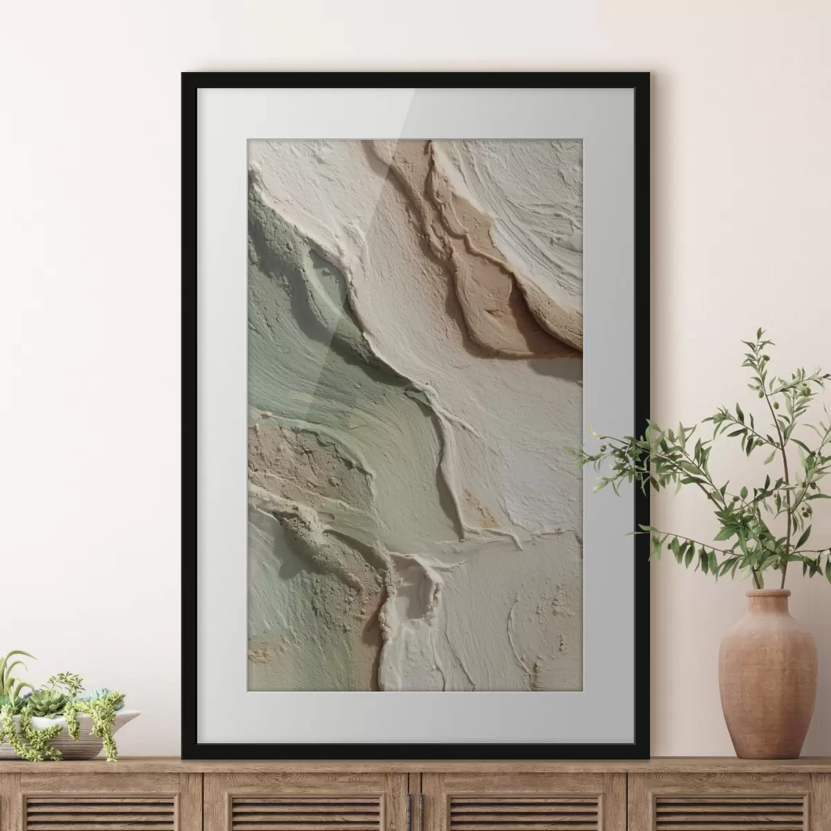 Plakat Tekstura w stylu impasto w odcieniach beżu i zieleni f48799