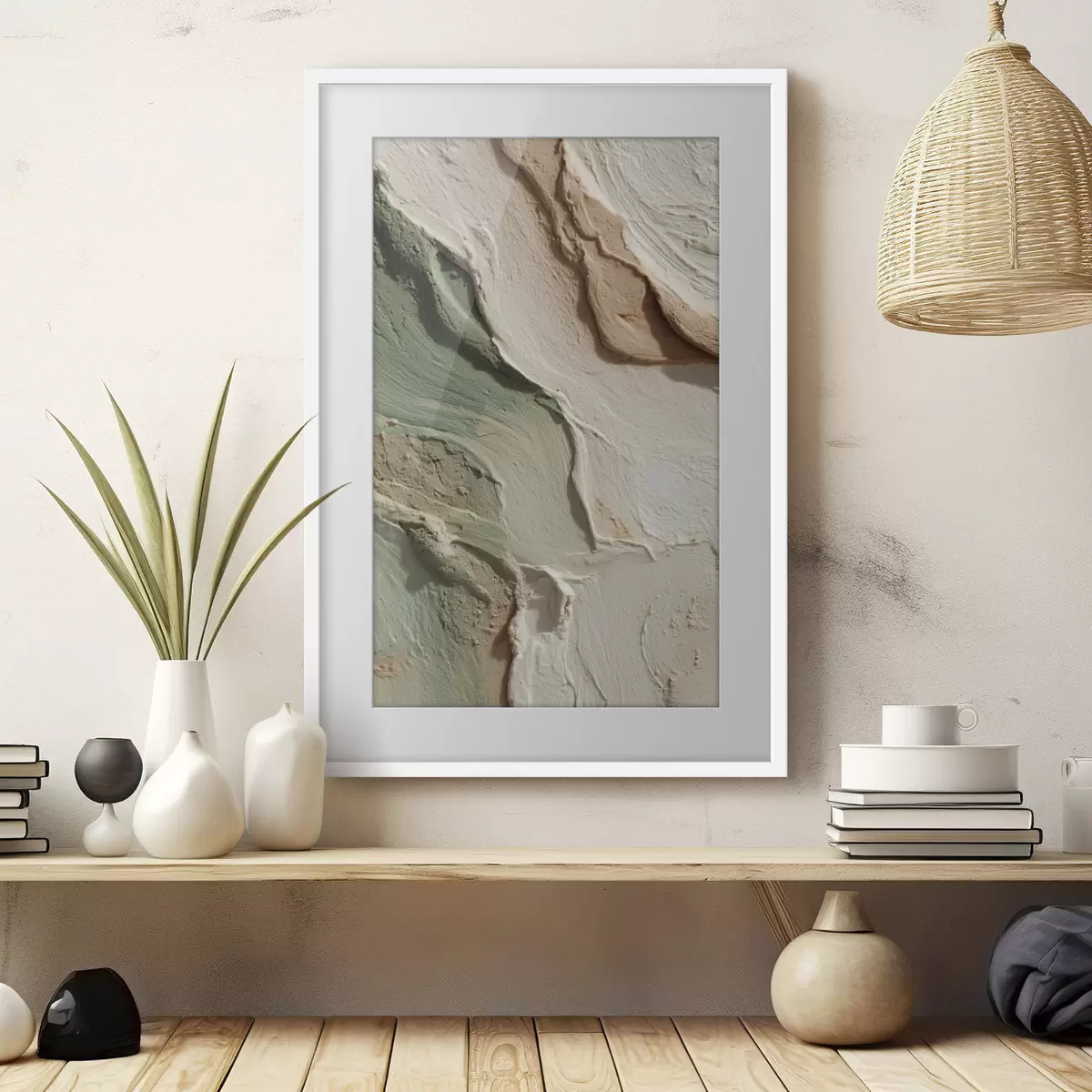 Plakat Tekstura w stylu impasto w odcieniach beżu i zieleni f48799