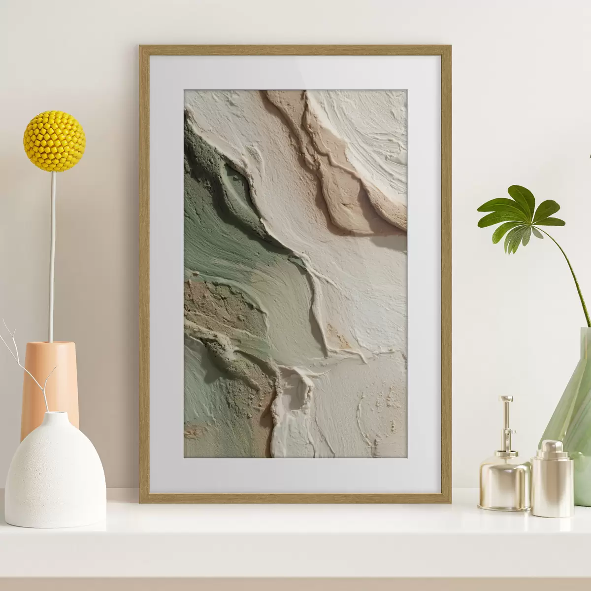 Plakat Tekstura w stylu impasto w odcieniach beżu i zieleni f48799