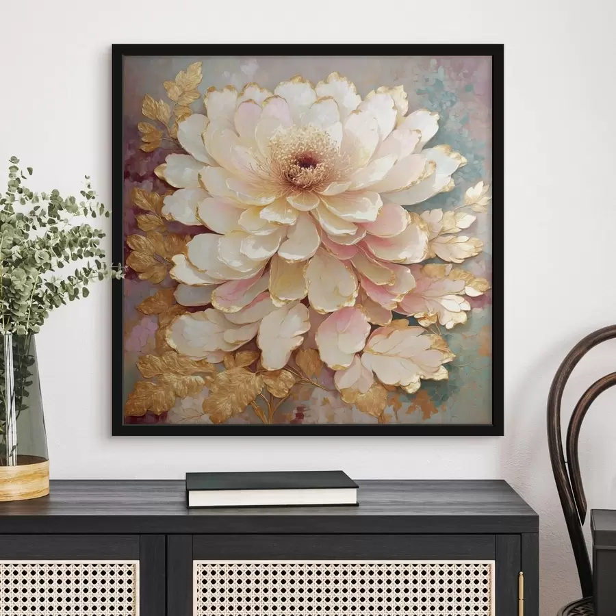 Fototapeta Kwiat w stylu chinoiserie z ozdobnymi liśćmi i detalami f48804