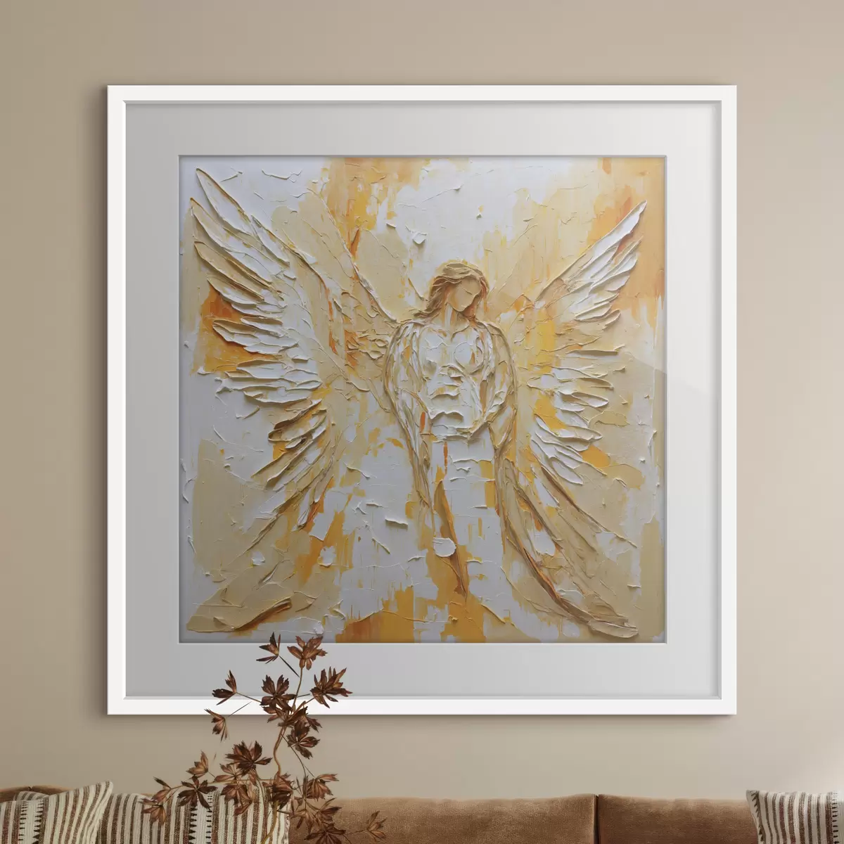 Plakat Figurka anioła o fakturze w stylu impasto, ze skrzydłami f48808