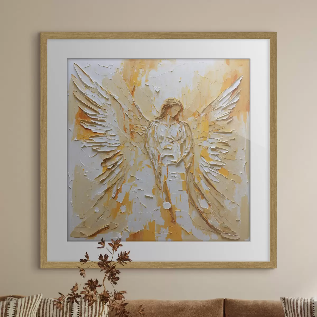 Plakat Figurka anioła o fakturze w stylu impasto, ze skrzydłami f48808