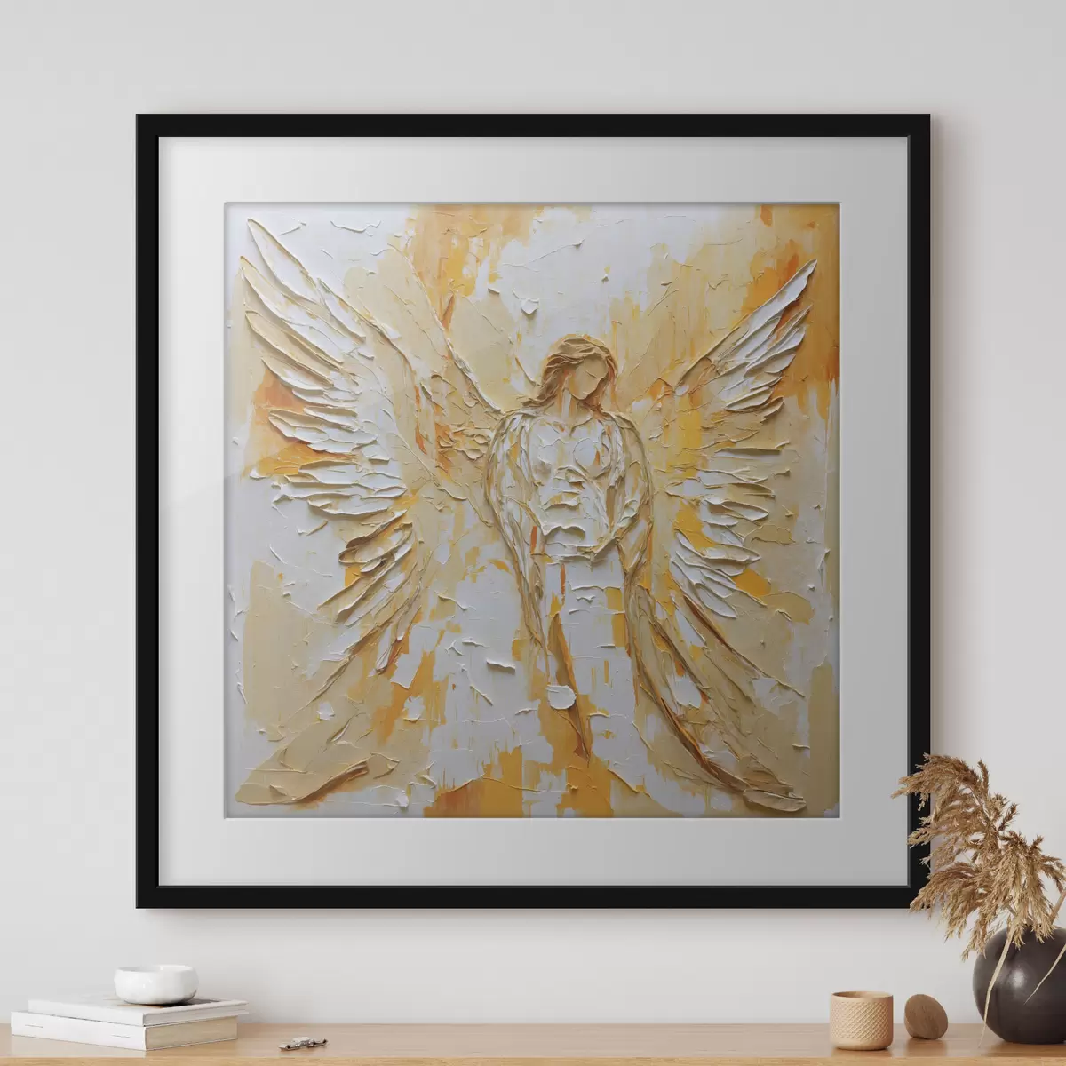 Plakat Figurka anioła o fakturze w stylu impasto, ze skrzydłami f48808