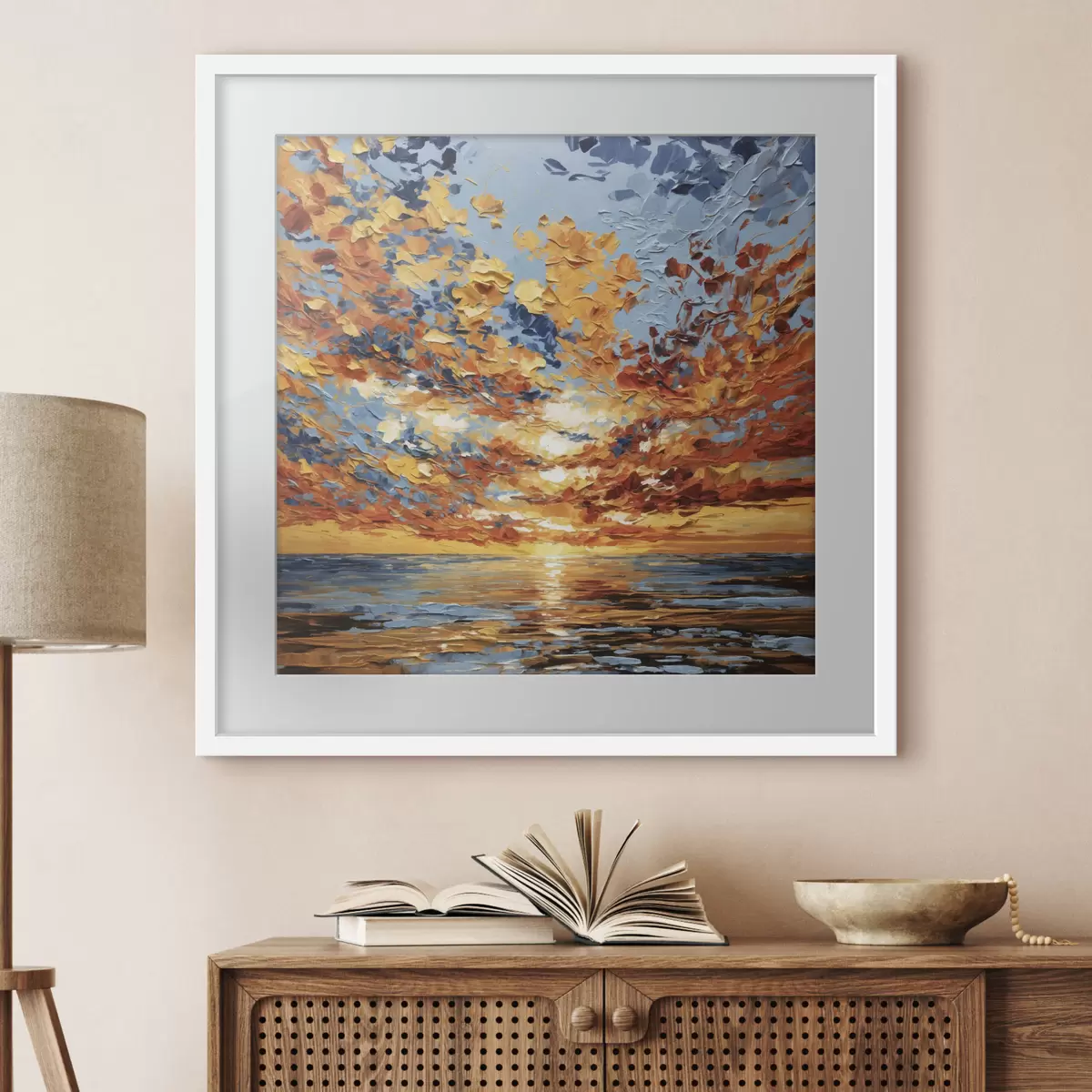 Plakat Spektakularny zachód słońca nad morzem w stylu impasto f48810