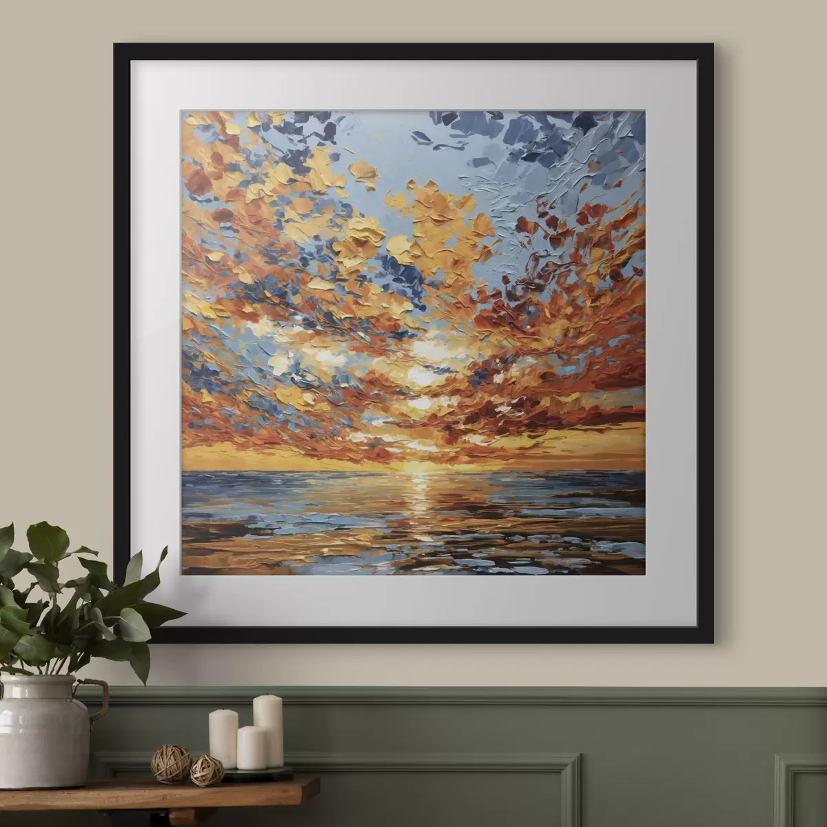 Plakat Spektakularny zachód słońca nad morzem w stylu impasto f48810