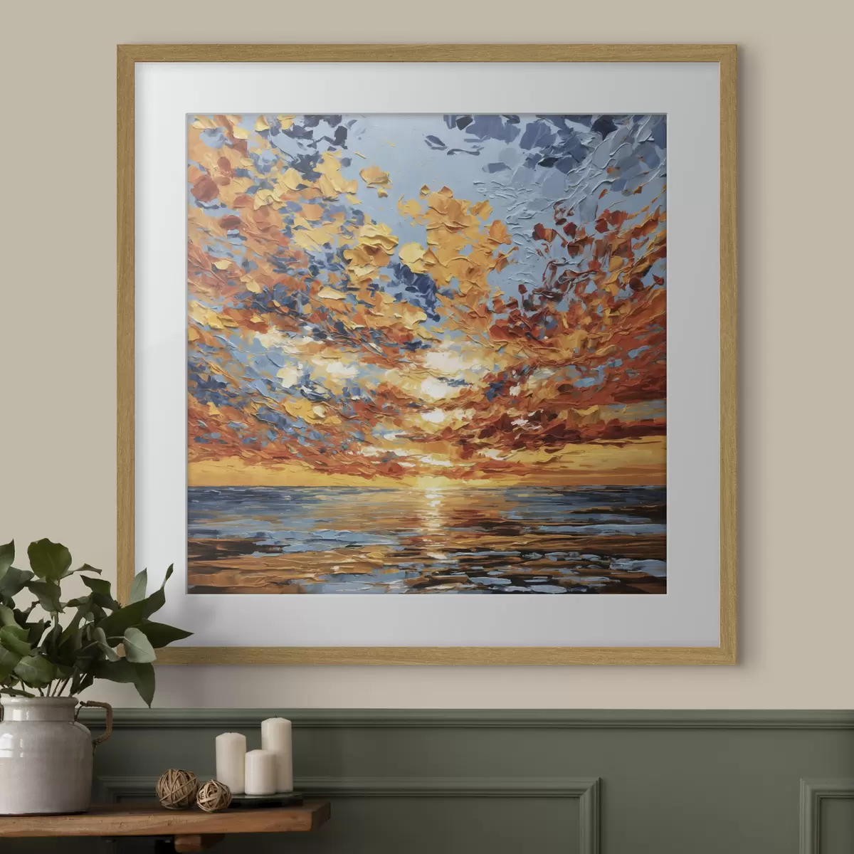 Plakat Spektakularny zachód słońca nad morzem w stylu impasto f48810