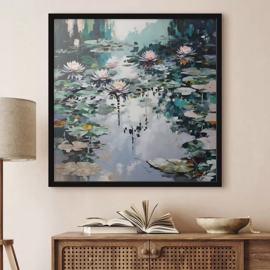 Fototapeta Impresjonizm: Staw z liliami w ciemnych barwach f48814