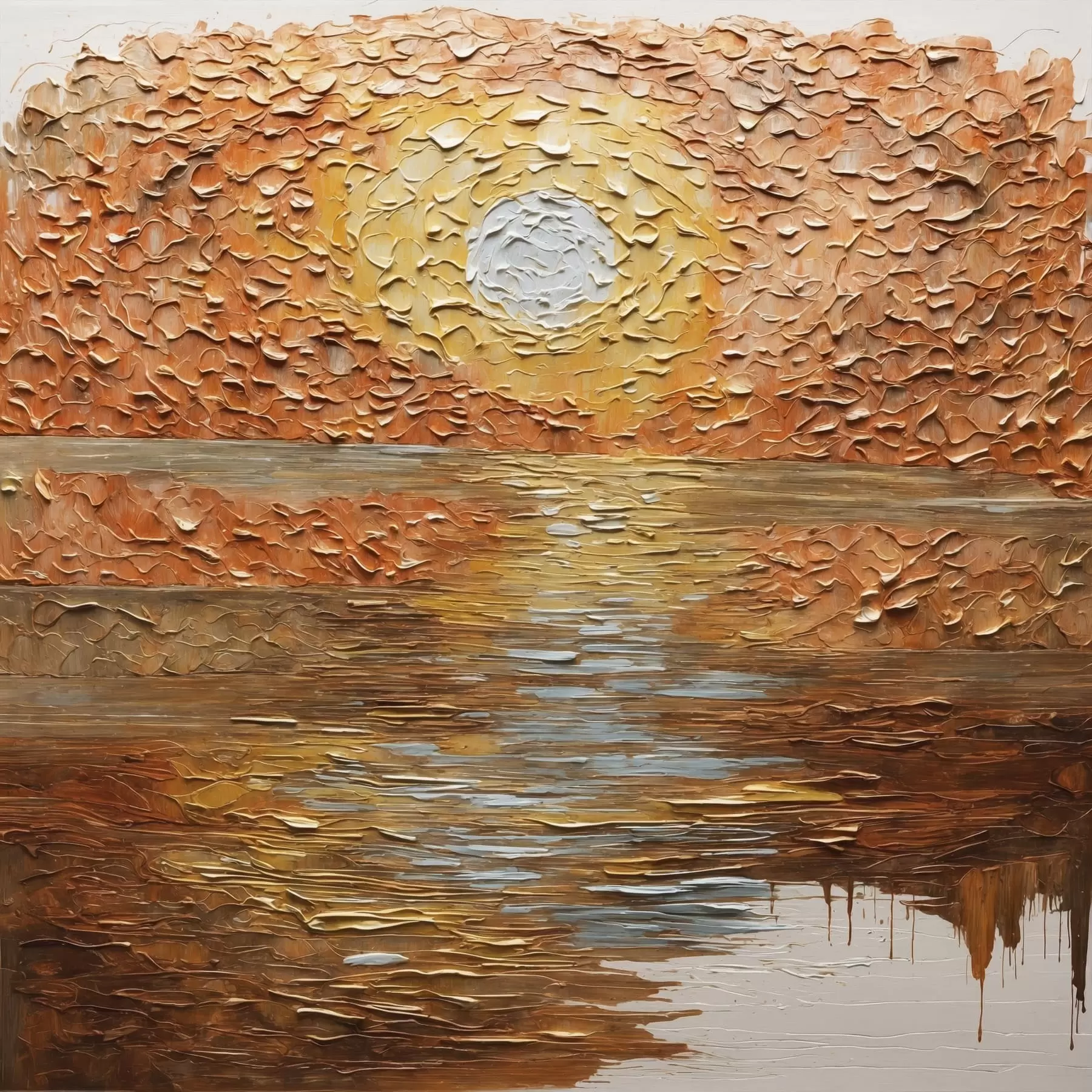 Fototapeta Abstrakcyjny zachód słońca nad wodą w stylu impasto f48815