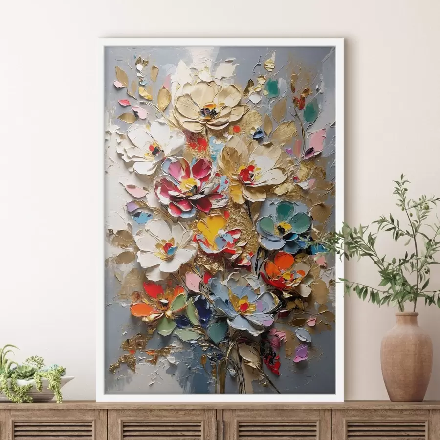 Fototapeta Kompozycja kwiatowa w stylu impasto z teksturowanymi płatkami f48832