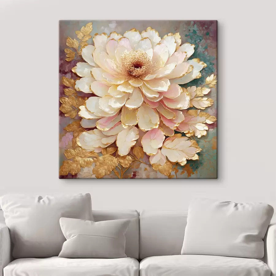 Obraz Kwiat w stylu chinoiserie z ozdobnymi liśćmi i detalami s48804