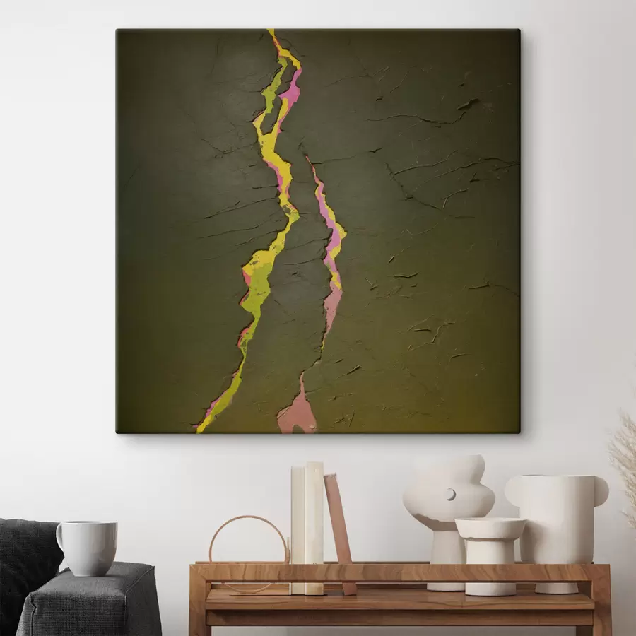 Obraz Abstrakcyjne pęknięcie z wyrazistymi warstwami pod ciemną powierzchnią s48805