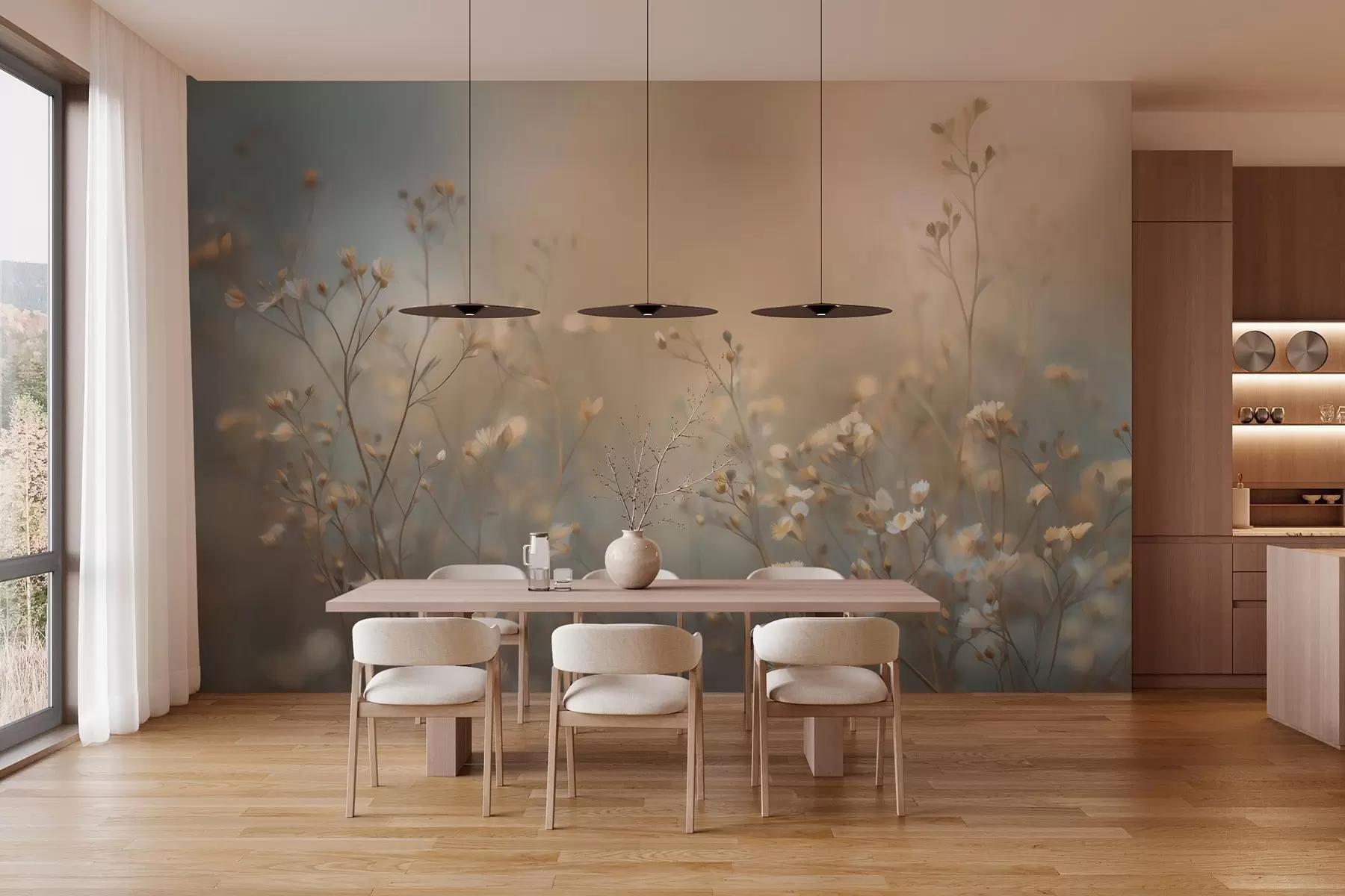 Fototapeta trawy polne o drobnych kwiatach na tle płytkiej głębi ostrości w05386