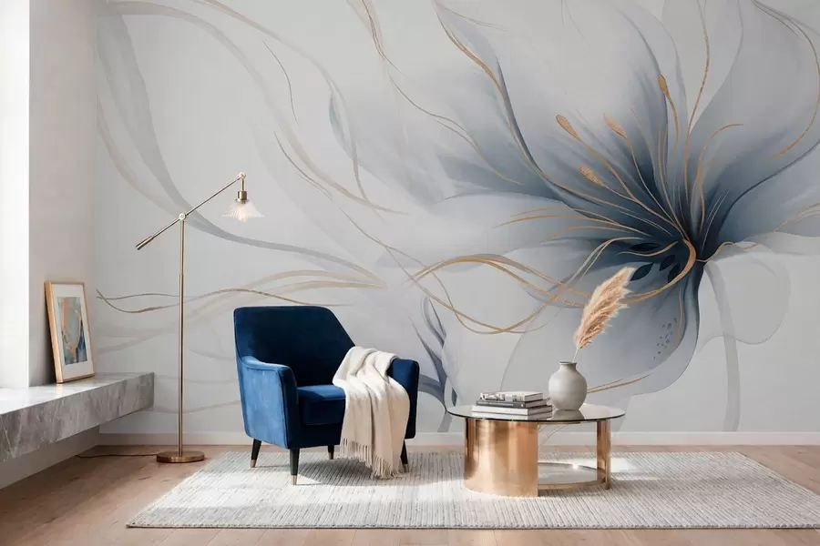 Fototapeta Abstrakcyjny niebieski kwiat o płynnych liniach w stylu Fluid Art w05428