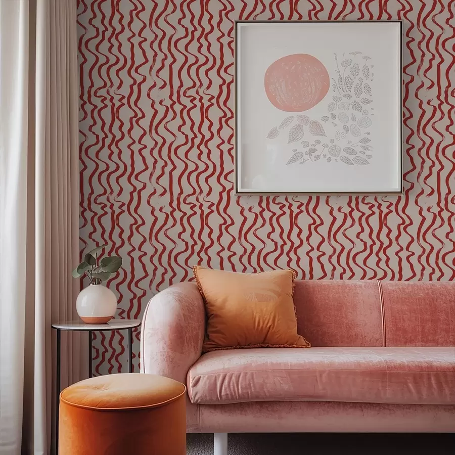 Fototapeta Czerwone faliste linie na jasnym tle a01168