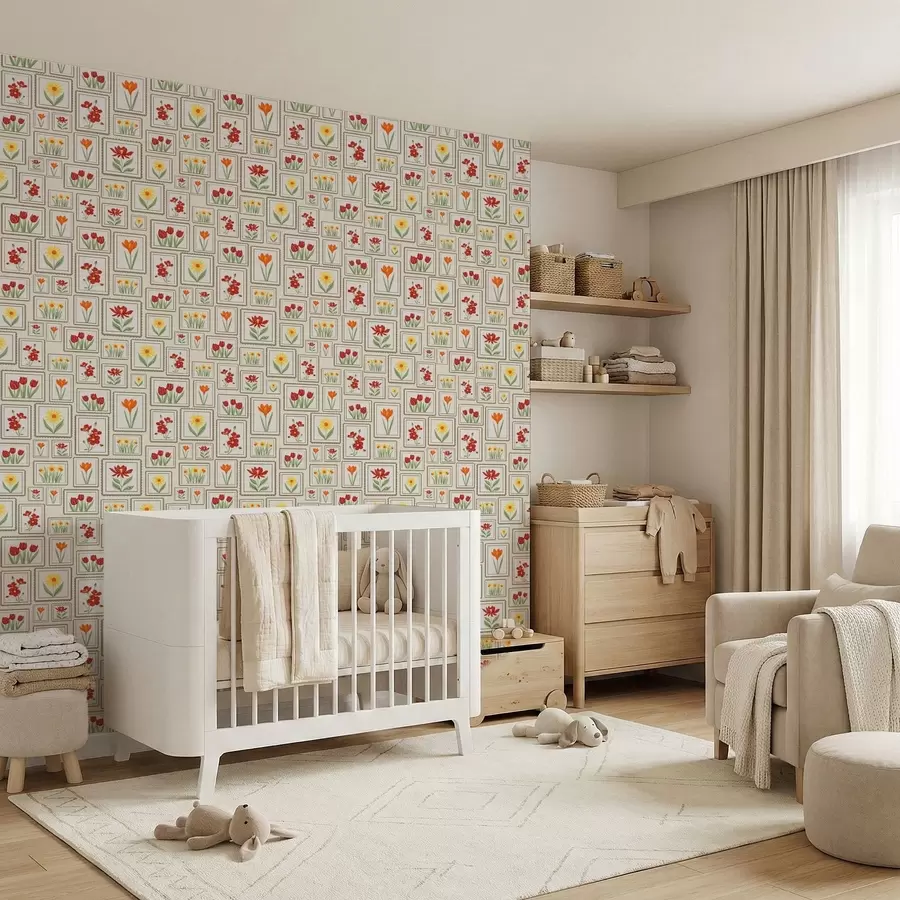 Fototapeta Oprawione w ramki ilustracje kwiatowe w ciepłych barwach a01173