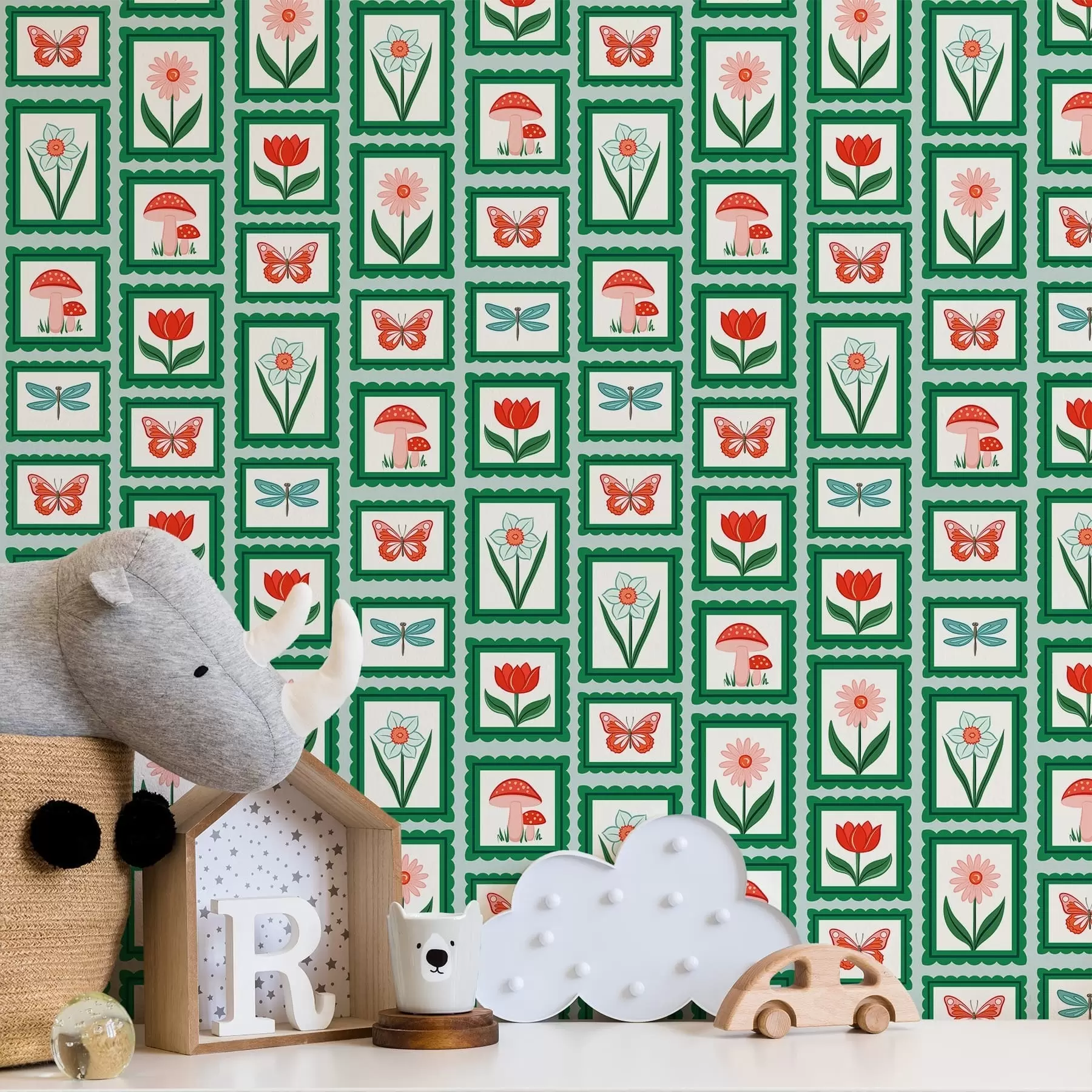 Fototapeta Kwiaty, grzyby i motyle w ramkach a01175