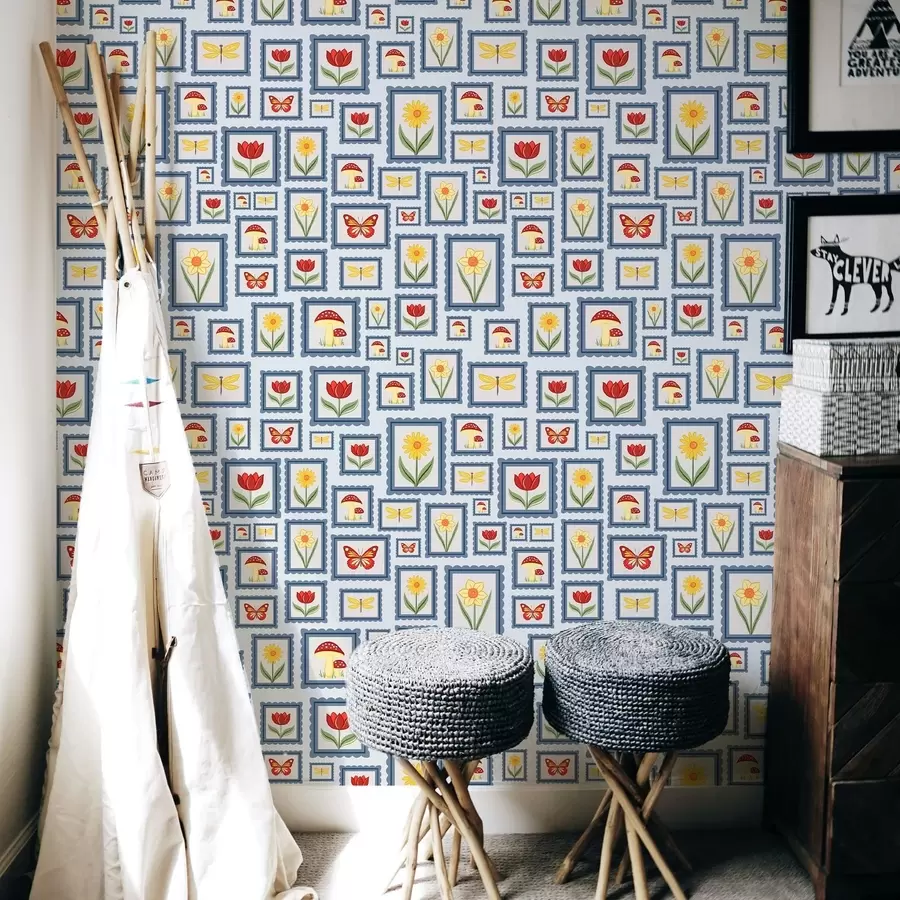 Fototapeta Ilustracje w ramkach na niebieskim tle a01176