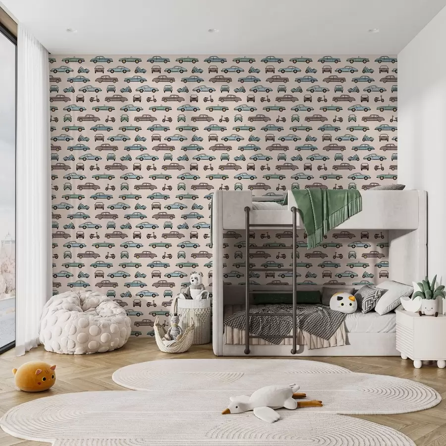 Fototapeta Samochody i skutery w stylu retro na beżowym tle a01178v1