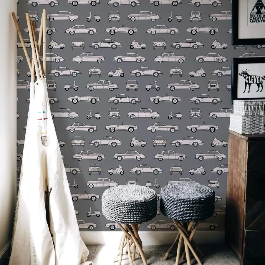 Fototapeta Samochody i skutery w stylu retro na ciemnym tle a01178v3