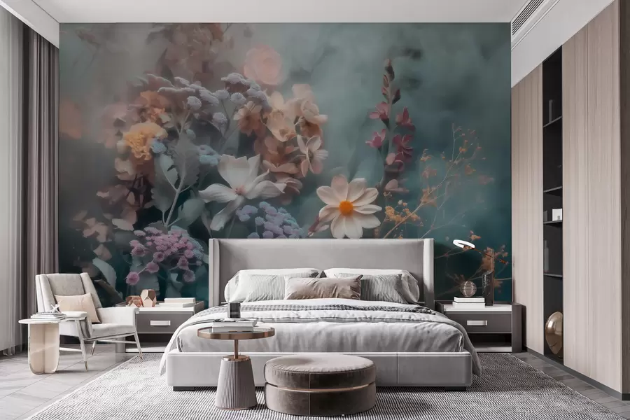 Fototapeta Marzycielska kompozycja polnych kwiatów w delikatnej mgiełce pastelowych barw w09846