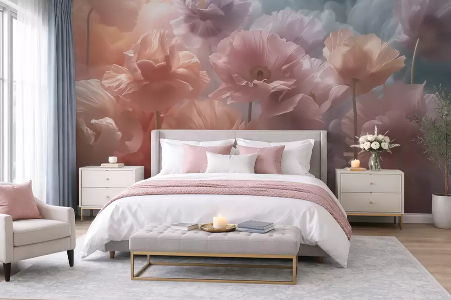 Fototapeta Lekkie kwiaty o przezroczystych płatkach w delikatnym porannym świetle w09847