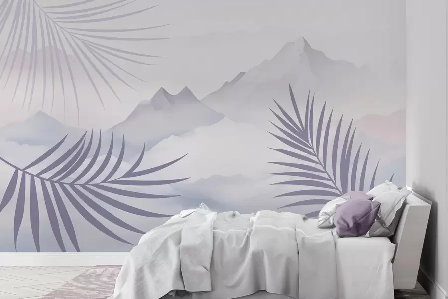 Fototapeta Liście palmowe na tle gór w05548