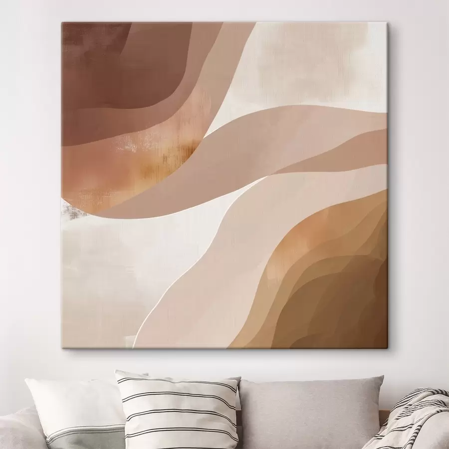 Obraz Abstrakcyjne, faliste kształty w kawowo-beżowej kolorystyce s48836
