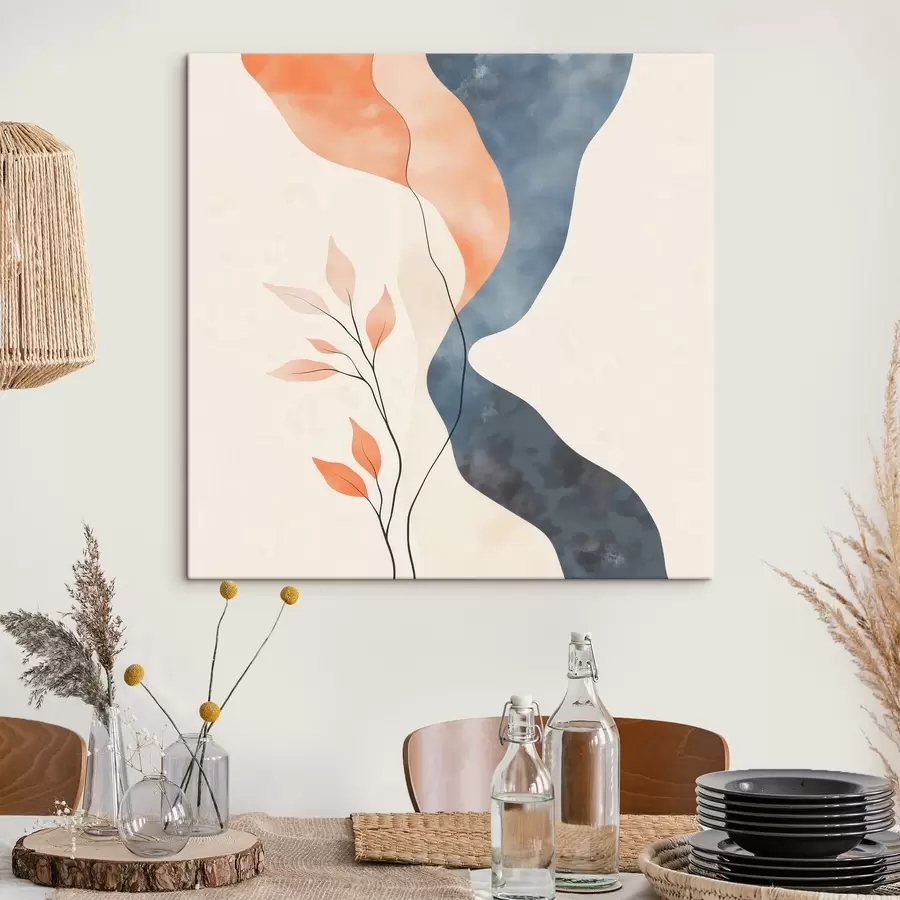 Obraz Kompozycja kwiatowa o płynnych liniach w niebiesko-pomarańczowej kolorystyce s48837